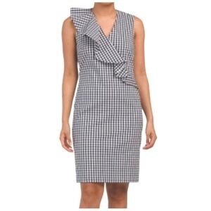 J McLaughlin •‎ Kathryn Gingham Navy White Sleeveless Ruffle Dress Sz 4 Preppy
